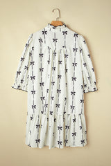 Apricot Bow Print Puff Sleeve Ruffle Mini Plus Size Dress