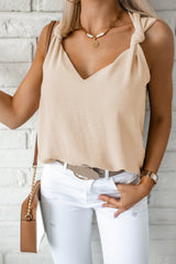 Knotted Shoulder V-Neck Sleeveless Blouse