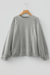 Grey Ribbed Knit Lantern Long Sleeve Top