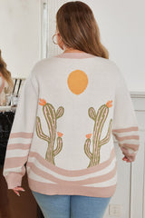 Apricot Western Desert Cactus Print Plus Size Cardigan