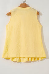 Yellow Cream Bow Tie Notched Neck Pleated Blouse