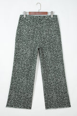 Leopard Frayed Hem Wide-Leg Jeans