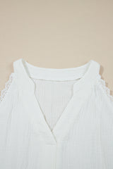 White Textured Lace Trim Pure Cotton Sleeveless Blouse