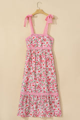 Floral Lace Tied Strap Empire Waist Maxi Dress