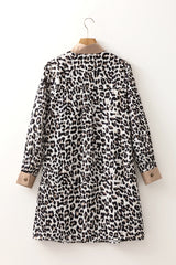 Multicolour Button Striped Collar Leopard Print Long Sleeve Flared Mini Dress