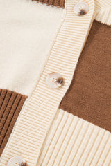 Khaki Checkered Ribbed Plus Size Cardigan