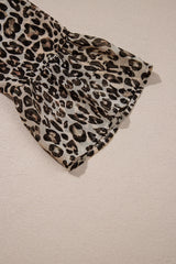 Khaki Leopard 3/4 Sleeve V Neck Swing Mini Dress