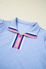 Beau Blue Textured Stripe Collared Plus Size Mini Dress