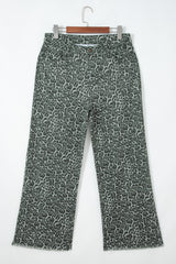 Leopard Frayed Hem Wide-Leg Jeans