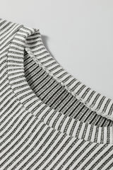 Grey Ribbed Knit Lantern Long Sleeve Top