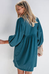 Corduroy Snap Buttons Empire Waist Bracelet Sleeve Mini Dress