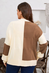 Khaki Checkered Ribbed Plus Size Cardigan