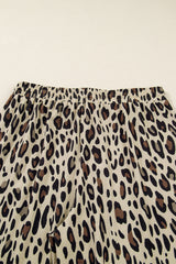 Khaki Exposed Seam Patched Pocket Leopard Wide Leg Plus Size Pants