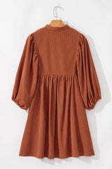 Corduroy Snap Buttons Empire Waist Bracelet Sleeve Mini Dress
