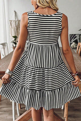 Stripe U Neck Sleeveless Loose Fit Mini Dress