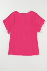 Bright Pink Short Sleeve Plus Size Blouse