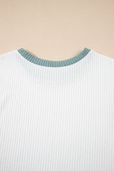 White Colourblock Corded Knit Crew Neck Tee