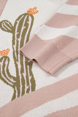 Apricot Western Desert Cactus Print Plus Size Cardigan