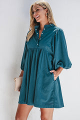 Corduroy Snap Buttons Empire Waist Bracelet Sleeve Mini Dress