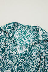 Green Floral Flounce Sleeve Split Neck Mini Plus Size Dress