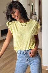 Patchwork Cap Sleeve Round Neck T Shirt