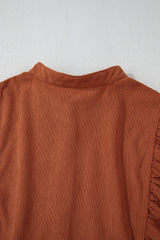 Corduroy Snap Buttons Empire Waist Bracelet Sleeve Mini Dress