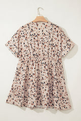 Beige Printed High Waist V-Neck Plus Size Mini Dress