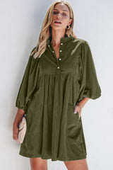 Corduroy Snap Buttons Empire Waist Bracelet Sleeve Mini Dress