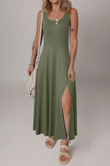 Sleeveless Scoop Neck Flared Split Maxi Dress