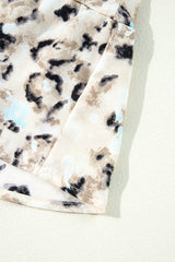 Leopard Print Buttoned Front 3/4 Sleeve Tiered Ruffled Hem Dress
