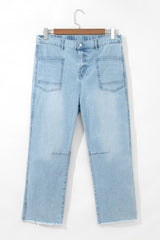Beau Blue Seam Detail Patch Pocket Raw Hem Shift Plus Size Jeans