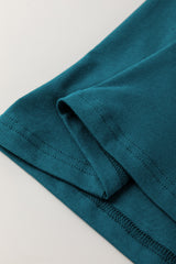 Blue Sapphire Solid Colour Stitching Detail Round Neck Top
