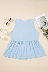 Solid Colour Bow-Tie Peplum Sleeveless Plus Size Top
