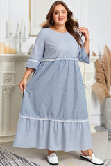 Sky Blue Striped Lace-Detail Plus Size Maxi Dress