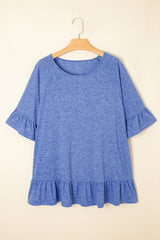 Ruffled Short Sleeve Plus Size Blouse