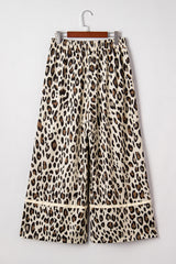 Khaki Leopard Print Wide-Leg Cropped Pants
