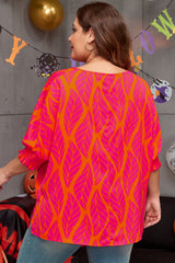 Rose Leafy Lantern Sleeve Plus Size Blouse
