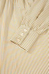 Brown Stripe Collared Neck Cuffed Long Sleeve Drop Waist Mini Dress