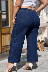 Real Teal Drawstring High Waist Wide Leg Plus Size Jeans