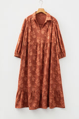 Cinnamon Textured Floral Ruffle-Hem Midi Plus Size Dress