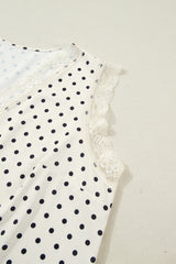 Apricot Polka Dot Lace-Trim V-Neck Sleeveless Plus Size Top