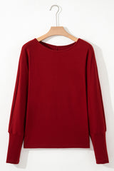 Solid Colour Lantern Long Sleeve Top Extended Cuffs