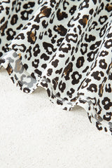 Khaki Leopard Print Puff Sleeve Plus Size Mini Dress