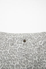 Leopard Frayed Hem Wide-Leg Jeans