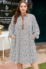 Khaki Leopard Print Puff Sleeve Plus Size Mini Dress