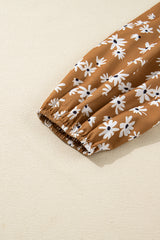 Khaki Daisy Print Puff Sleeve Mini Plus Size Dress