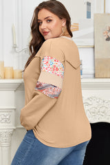 Floral Patchwork Exposed Seam Long Sleeve Plus Size Top