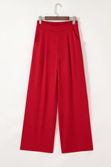 Pleated Pull On High Elastic Waist Loose Straight Pants
