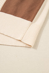 Khaki Checkered Ribbed Plus Size Cardigan