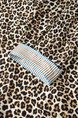 Khaki Leopard Print striped Trim V-Neck Drop Waist Plus Size Mini Dress
